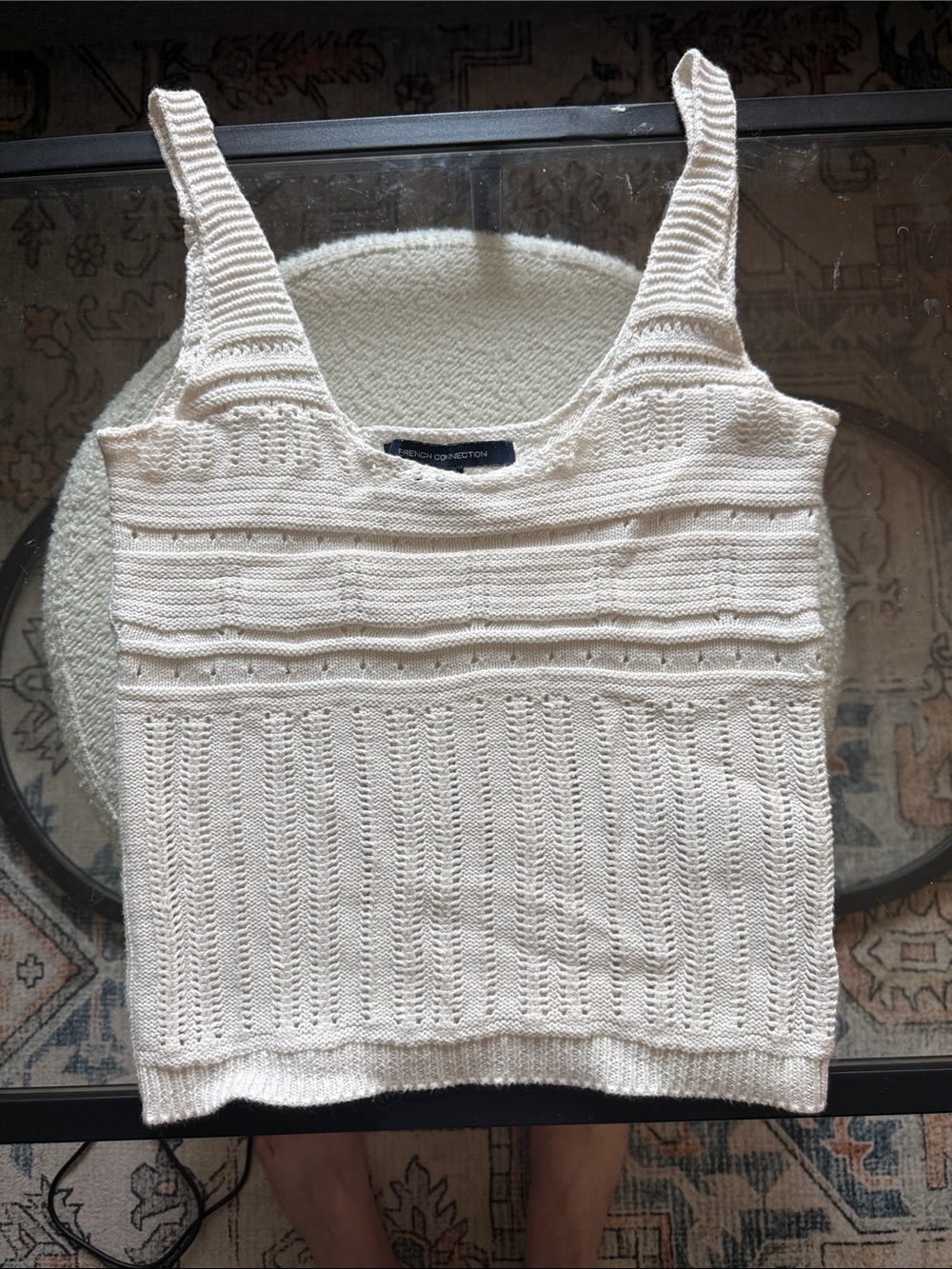 French Connection Cream Knit Openwork Tank Top